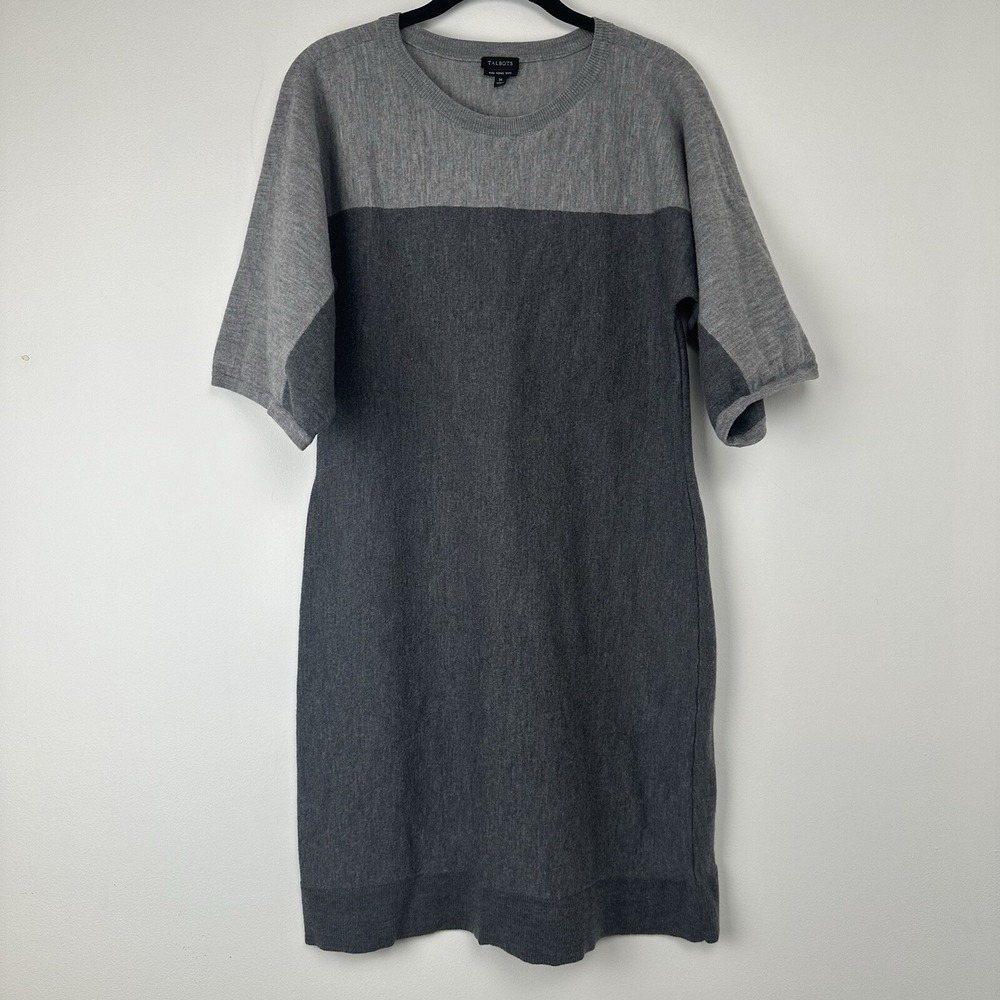 Talbots Women's Merino Wool Sweater Dress size Medium Color Block Gray Office‎
